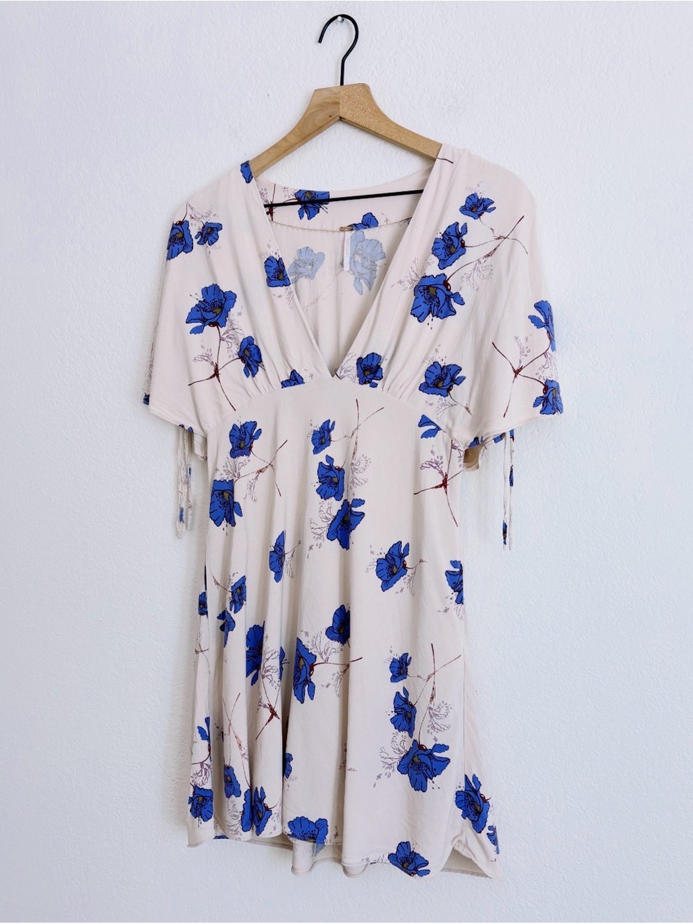 Free People Cream Mini Dress with Blue Floral Print